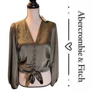 💚Abercrombie & Fitch Silky Tie Front Blouse Women's Size Extra Small